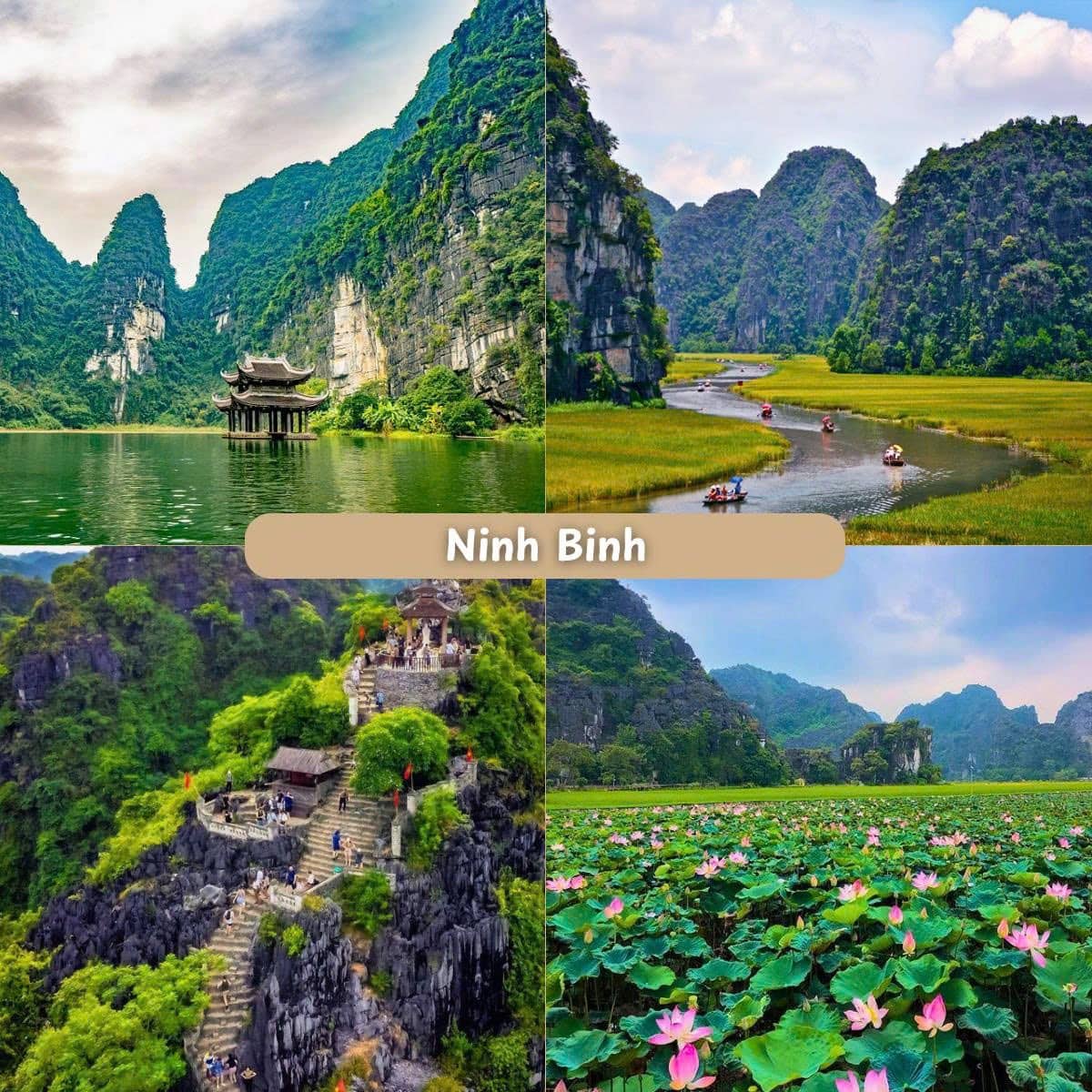 Ninh Binh limestone scenery and river landscape.